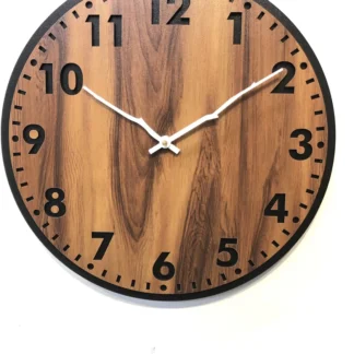 Teak wood Analog 30 cm X 30 cm Wall Clock  (Brown, Black, Without Glass, Standard)